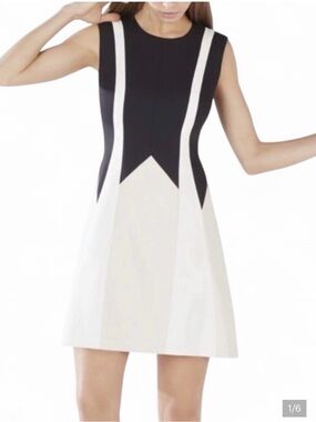 BCBGMaxAzria Black and White Colorblock Sleeveless Mini Dress